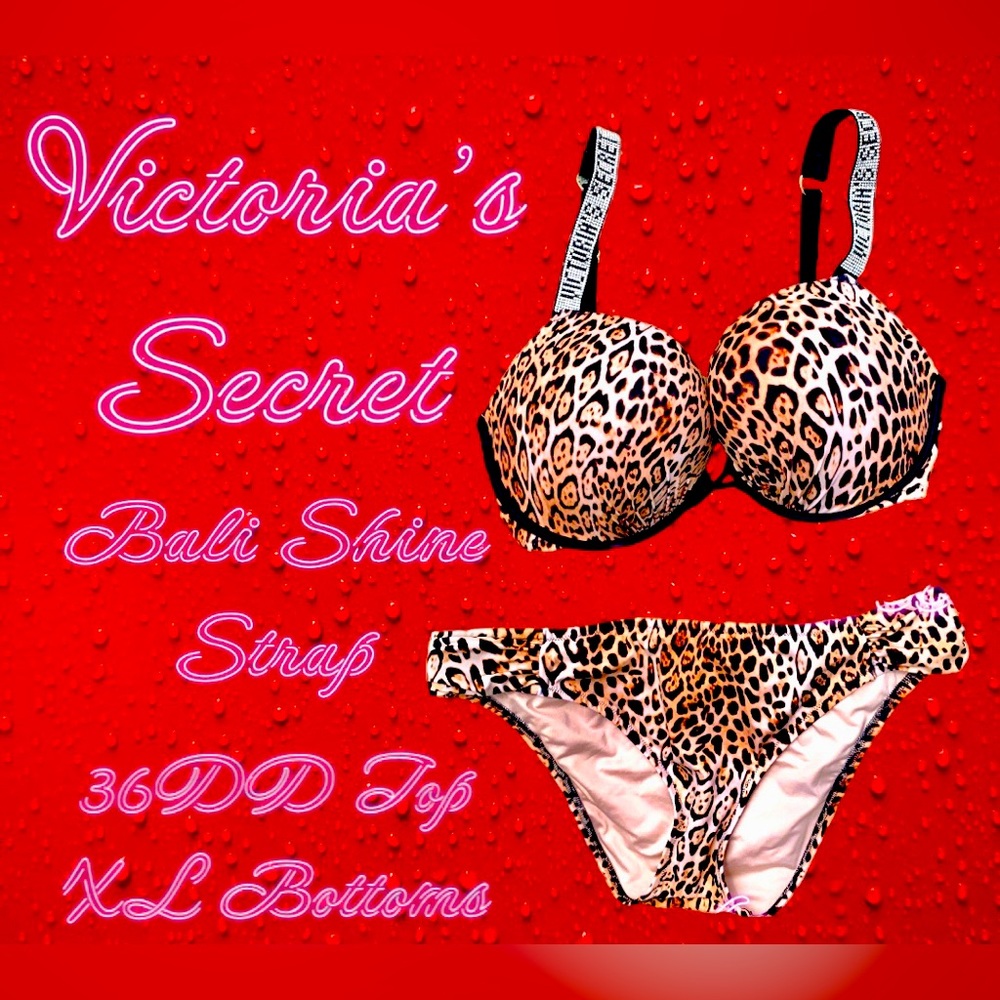 Victoria’s Secret VS Bali Shine Strap Cheetah Push Up Bikini 36DD/XL Like New!